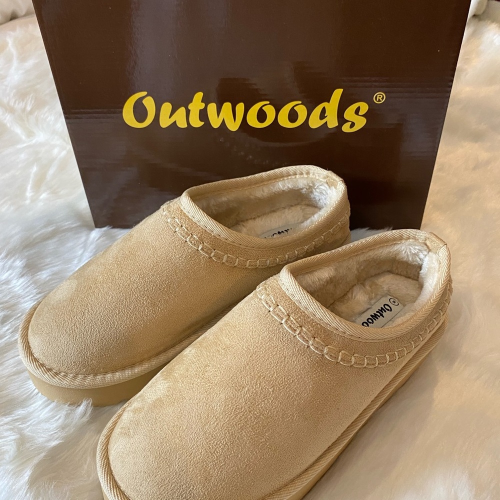 Outwoods Cream Slides with Soft Suede Material and Cozy Lining